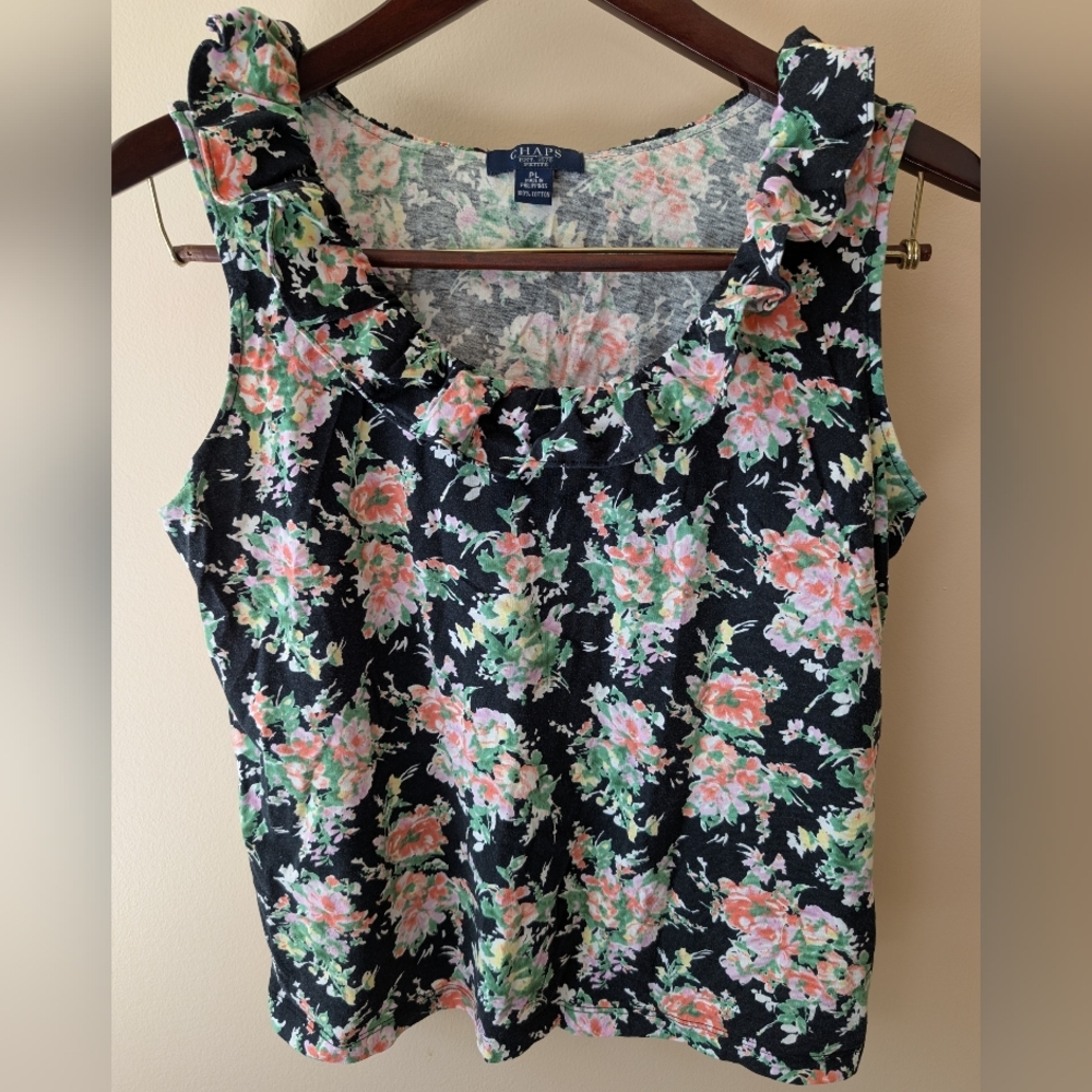Chaps Floral Women's Top - Black and Pink